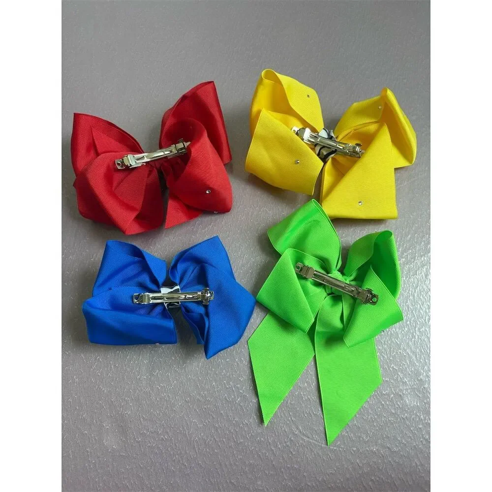 Multicolor Grosgrain Ribbon Hair‎ Bows Set of 4 with Swarovski crystals